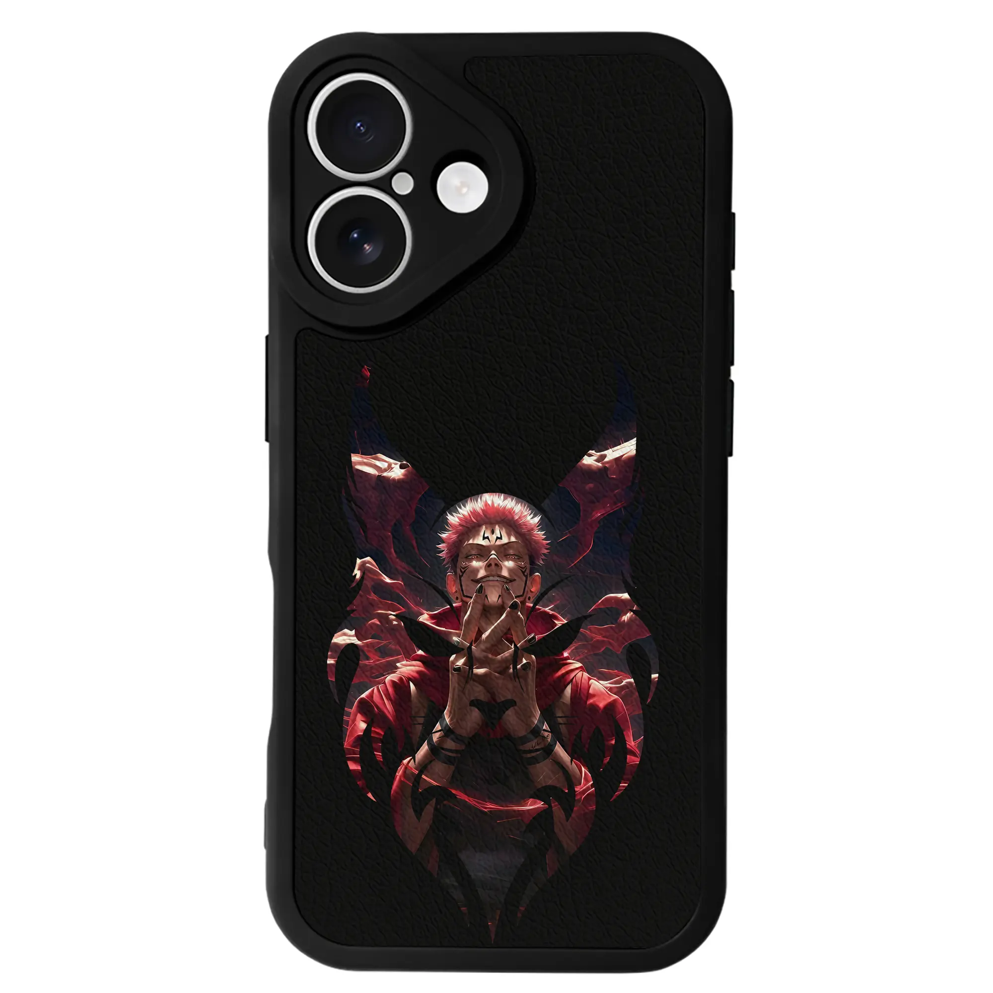 呪術廻戦 グッズ,両面宿儺 - IPhone 16シリーズ対応 ・ シリコンスマホケース ・ レザー調 ・ 高精度フィット ・ 耐衝撃 ・ ワイヤレス充電対応 ・ 精密カット